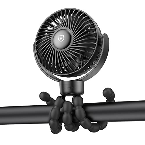SmartDevil Portable Stroller Fan, 4000mAh Small Battery Operated Baby Fan, 4 Speeds Car Seat Fan with Flexible Tripod, Dual 360° Rotatable, for Peloton Bike, Crib, Treadmill, Travel (Black) | Amazon (US)