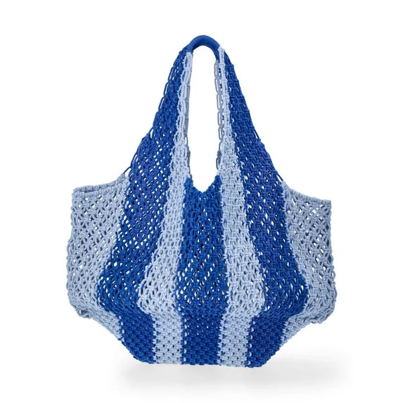 No Boundaries Women's Festival Crochet Striped Hobo Bag, Caribbean Blue Stripe | Walmart (US)