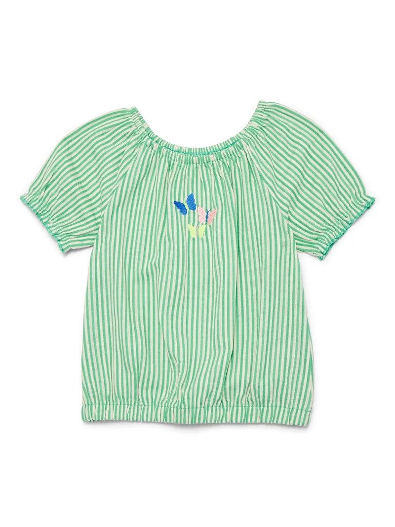 Wonder Nation Little Girls Puff Sleeve Top with Embroidery, Sizes 4-10 | Walmart (US)
