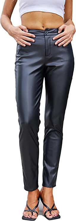 Amazon.com: Phabety Women's Faux Leather Pants High Waisted Straight Leg Leather Pants with Pocke... | Amazon (US)