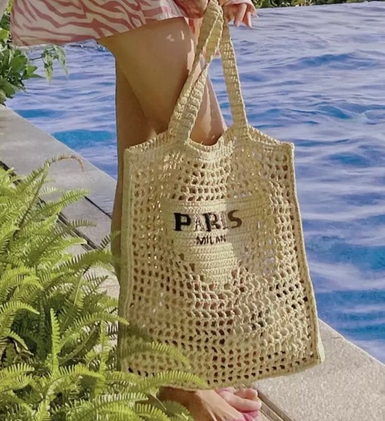 Paris Milano Woven Tote Bag in Tan | outdazl