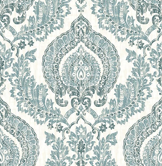 NuWallpaper NU1702 Kensington Damask Blue Peel & Stick Wallpaper | Amazon (US)