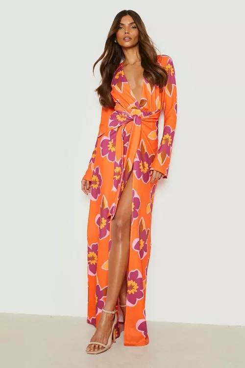 Floral Plunge Drape Detail Maxi Dress | Boohoo.com (US & CA)