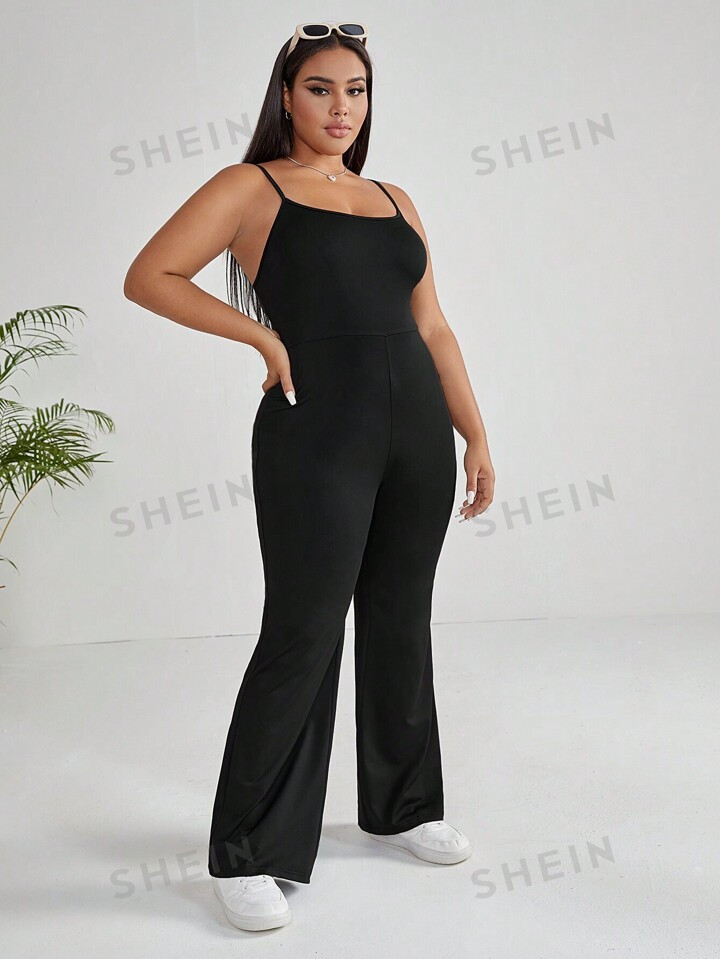 SHEIN EZwear Plus Solid Flare Leg Cami Jumpsuit | SHEIN