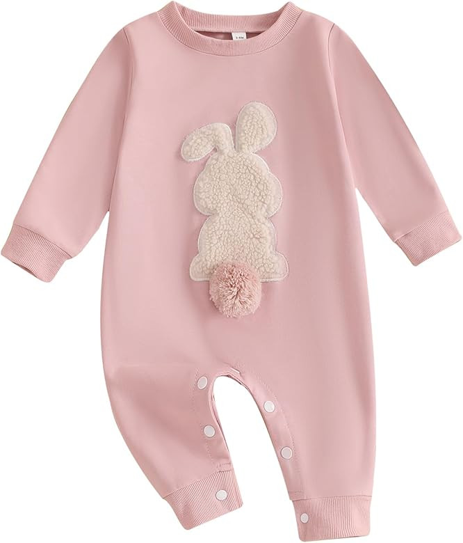 Easter Baby Boy Girl Outfit Embroidery Bunny Rompers Bunny Tail Jumpsuit Unisex Newborn Infant Ea... | Amazon (US)