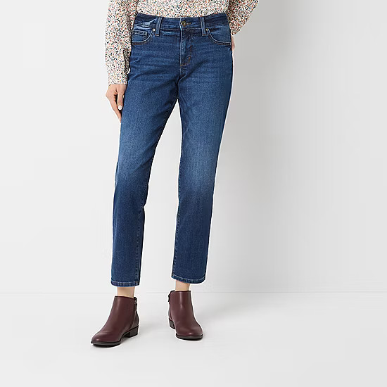 St. John's Bay Womens Mid Rise Regular Fit Straight Leg Relaxed Fit Girl Friend Jean | JCPenney
