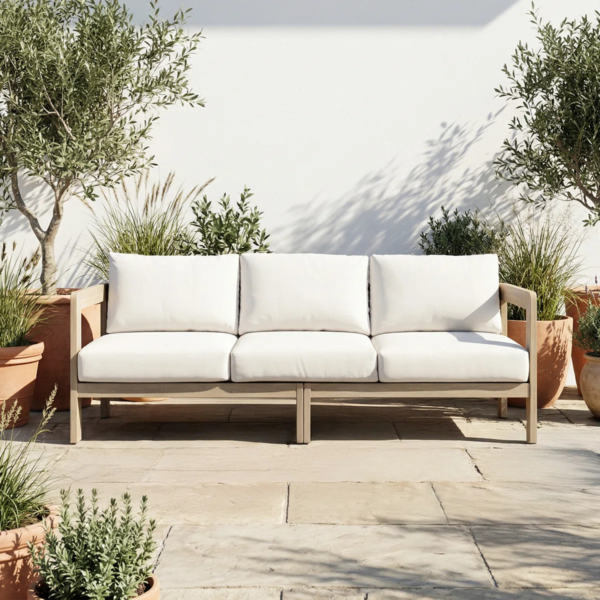 Outdoor Solid Wood Patio Sofa With Cushions | Wayfair North America