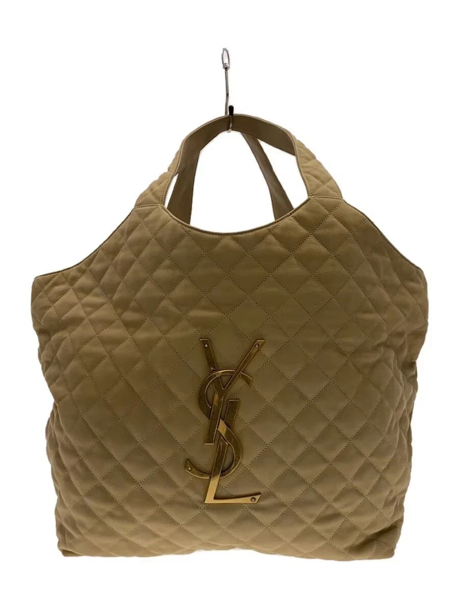 Saint Laurent ICARE Maxi Shopping Bag Quilted Suede Tote Beige YSL Logo JAPAN | eBay US