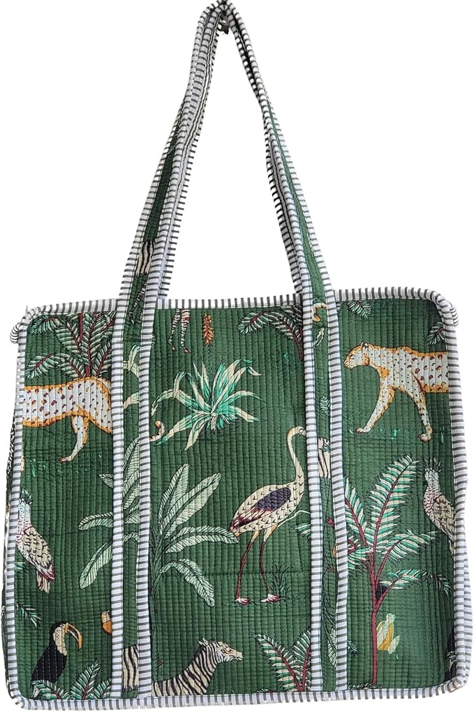 100% Cotton Jungle Print Shoulder Bag Tote Bag Women Reversible Shopping Bag and Grocery Bags Sty... | Amazon (US)