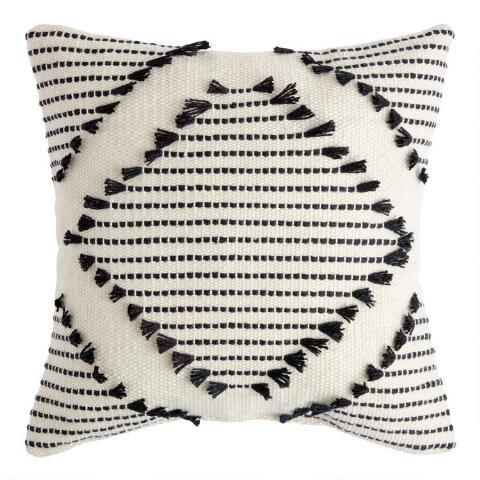 Black And Ivory Diamond Fringe Indoor Outdoor Throw Pillow | World Market