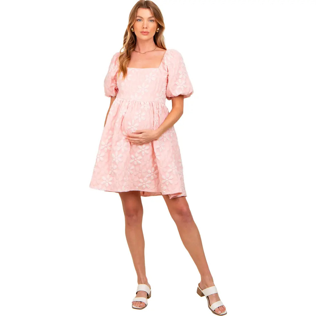 PinkBlush Floral Embossed Puff Sleeve Dress in Light Pink at Nordstrom, Size Medium | Nordstrom