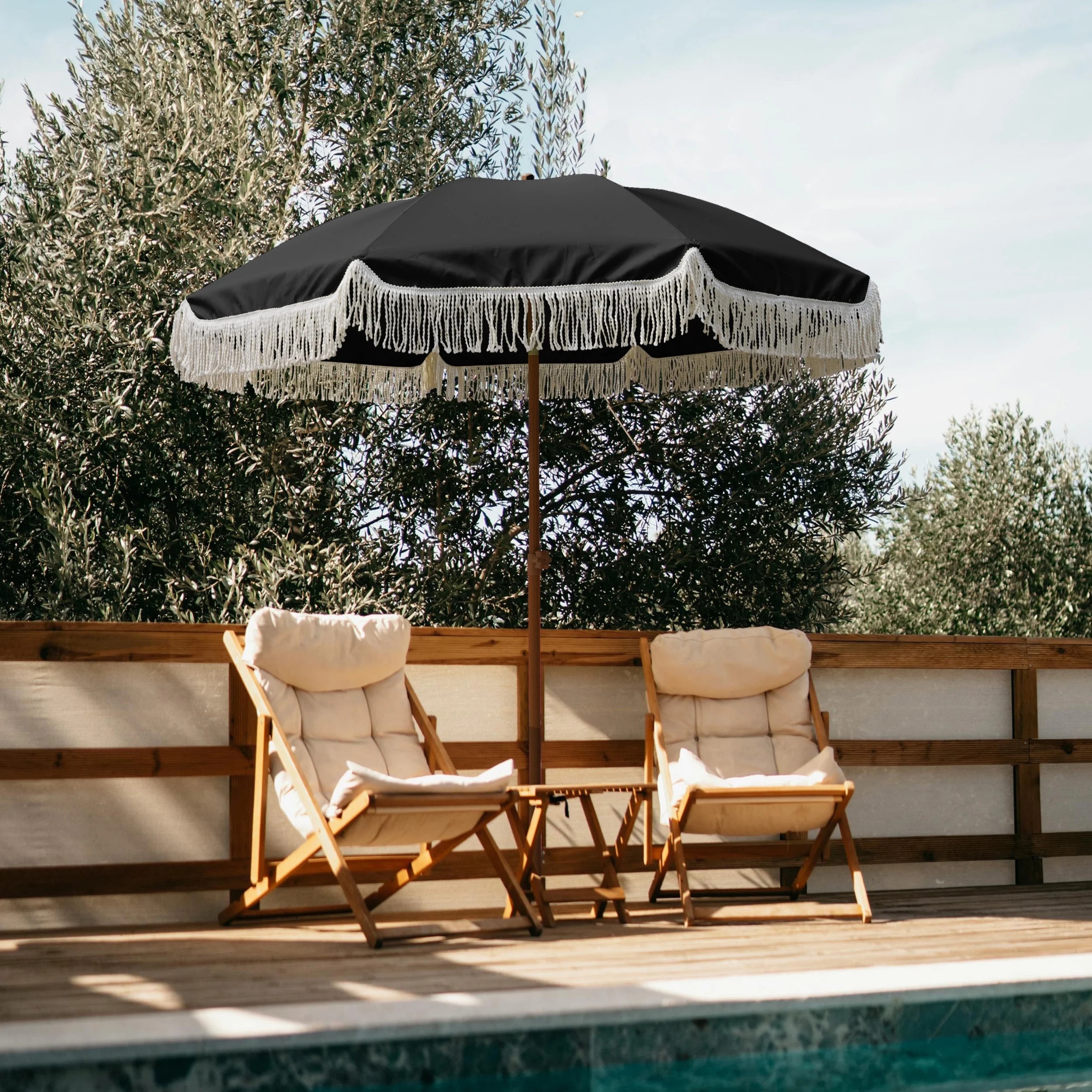 AMMSUN 7ft Patio Umbrella with Fringe Tassel Outdoor UPF50+ Shade Tilt Shelter,Black - Walmart.co... | Walmart (US)