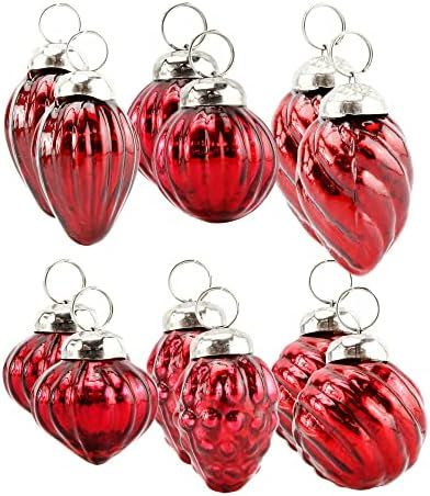 AuldHome Small Glass Finial Ornaments (Set of 12, Dark Red); Antiqued Ornaments Retro Christmas D... | Amazon (US)