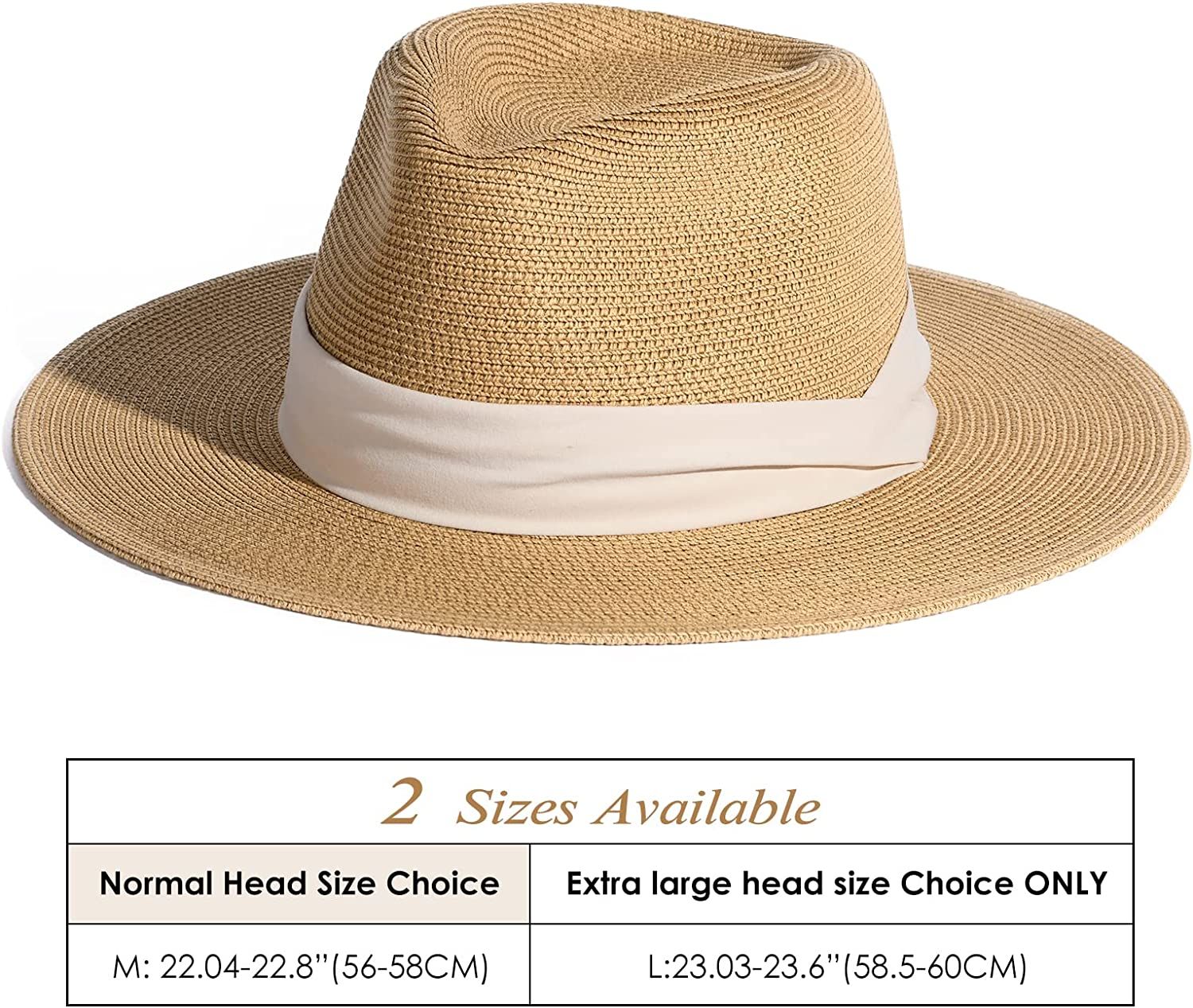 Panama Hat Sun Hats for Women Men Wide Brim Fedora Straw Beach Hat UV UPF 50- Khaki Beige- M - Wa... | Walmart (US)