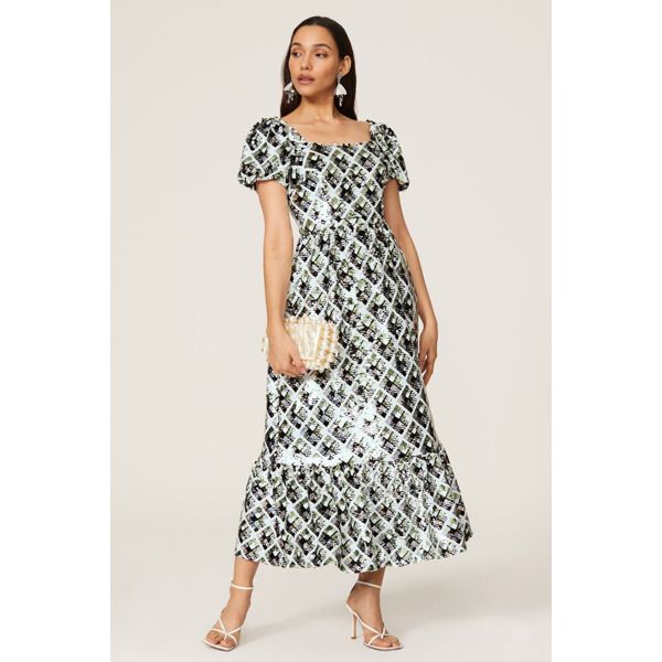 HVN Sequin Fromer Dress green-white-print | Rent the Runway