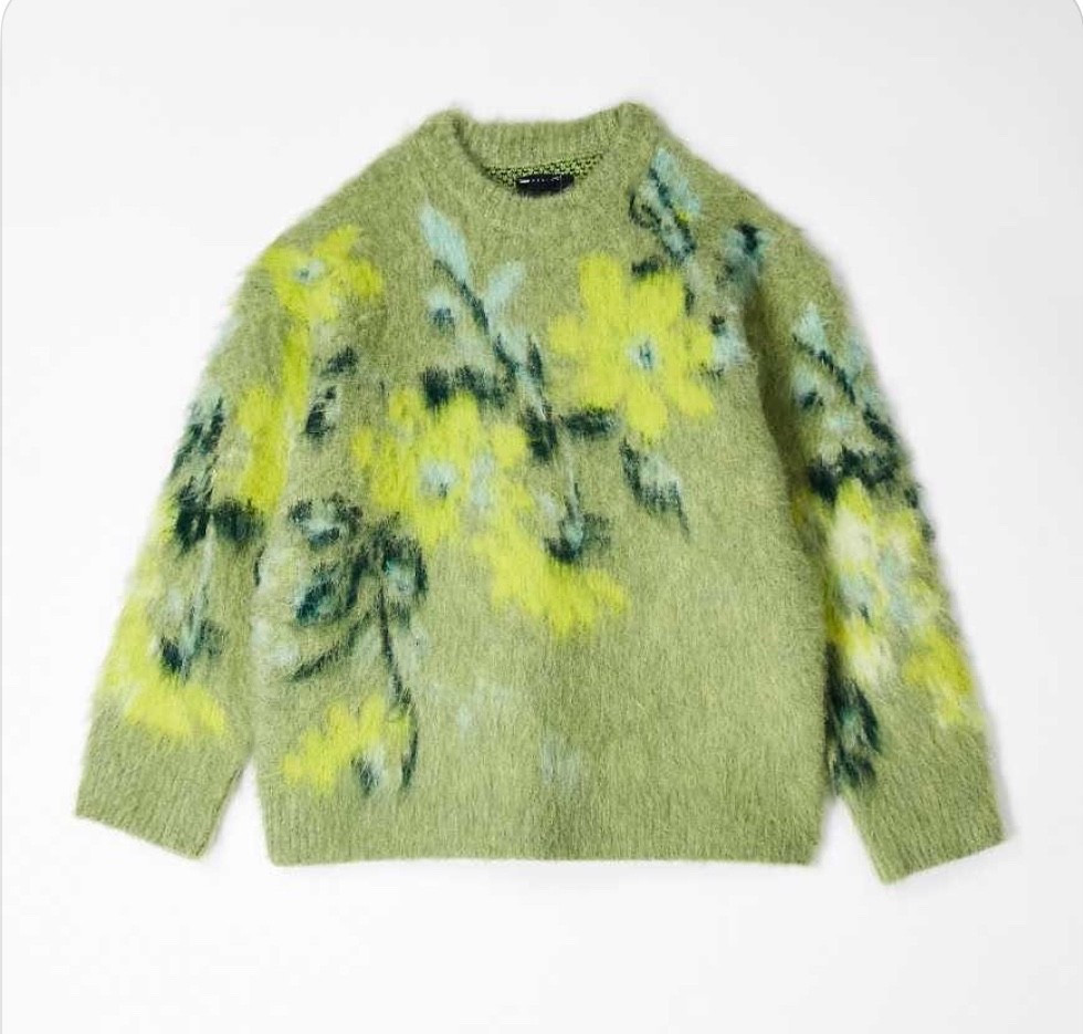 ASOS DESIGN brushed floral placement sweater in sage