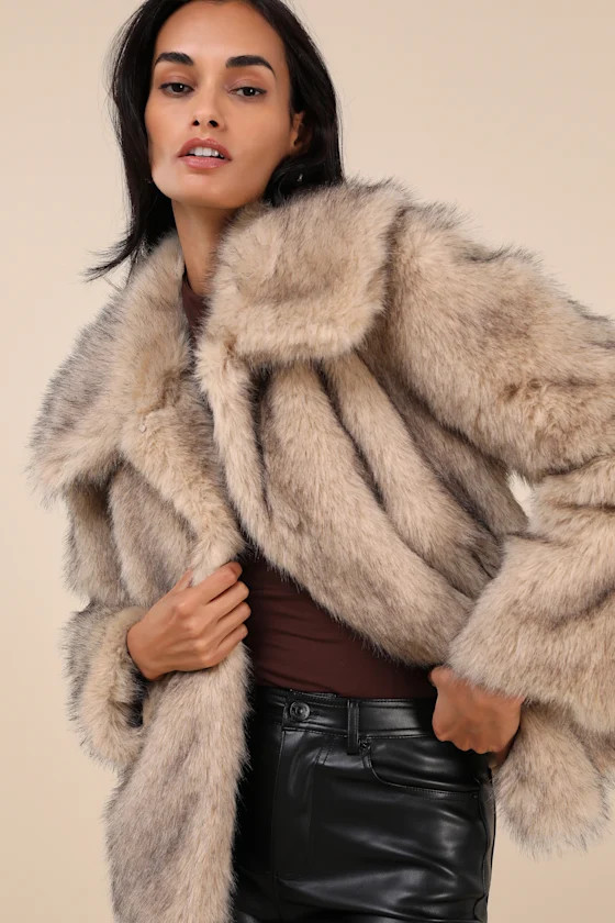Fox Beige Faux Fur Collared Coat | Lulus