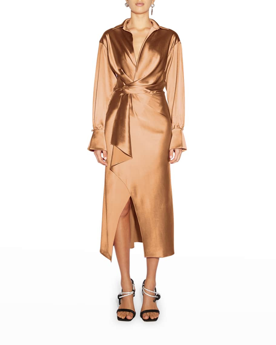 Jonathan Simkhai Talita Draped-Front Midi Wrap Dress | Neiman Marcus