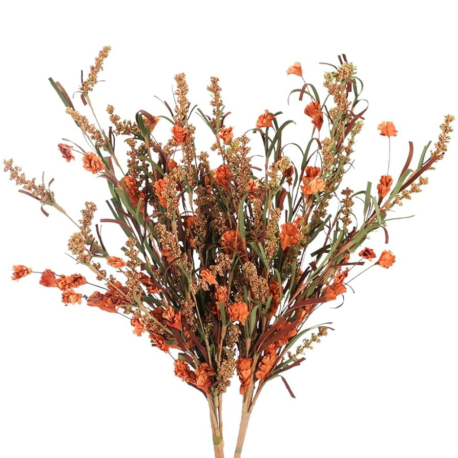 2Bundles Artificial Fall Flowers Stem Dried Floral Arrangement for Fall Decoration Home Party Wed... | Amazon (US)