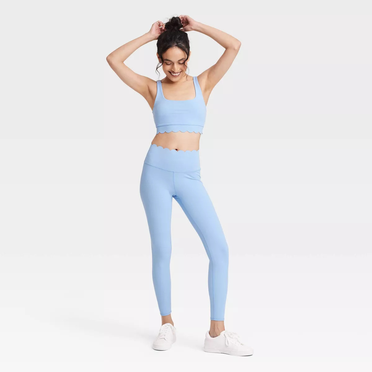 Women's Scallop Detail Sports Bra - JoyLab™ Light Blue S | Target