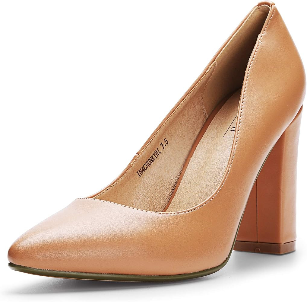 IDIFU Women's IN4 Chunky-HI Block High Heels Closed Pointed Toe Pumps Dress Office Shoes for Women | Amazon (US)