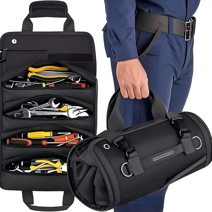 20" Large Heavy-Duty Waterproof Tool Bag Roll-Up, 6 Pocket Tool Organizer with Thick 1200D Oxford... | Amazon (US)