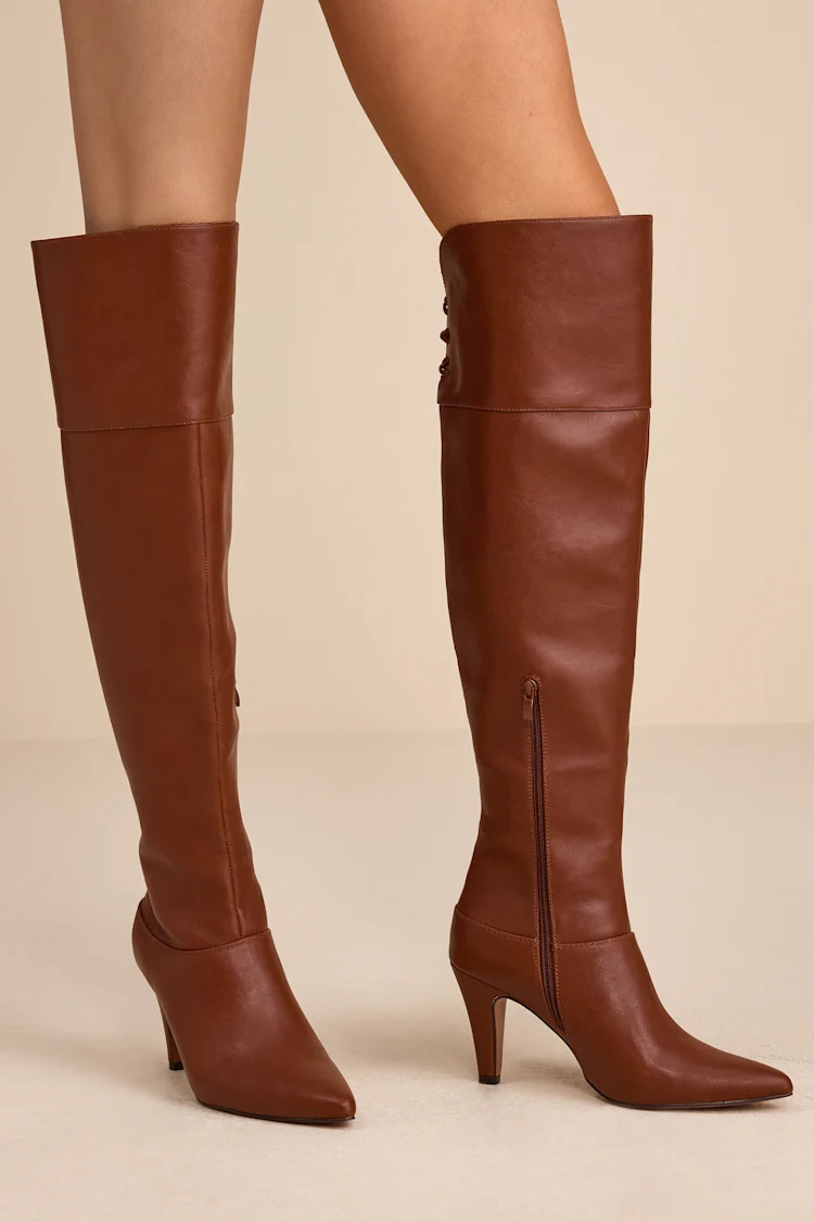 Milee Brown Pointed-Toe Over-the-Knee Boots | Lulus