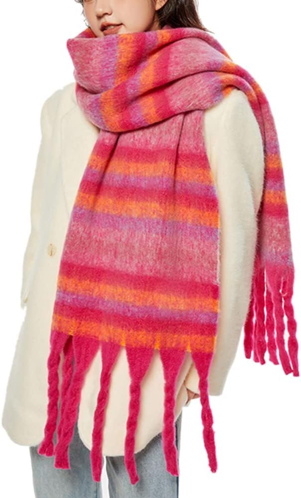 OUNIYA Large Chunky Plaid Scarf Checked Colorful Oversized Scarves Soft Big Cashmere Wool Thick W... | Amazon (US)