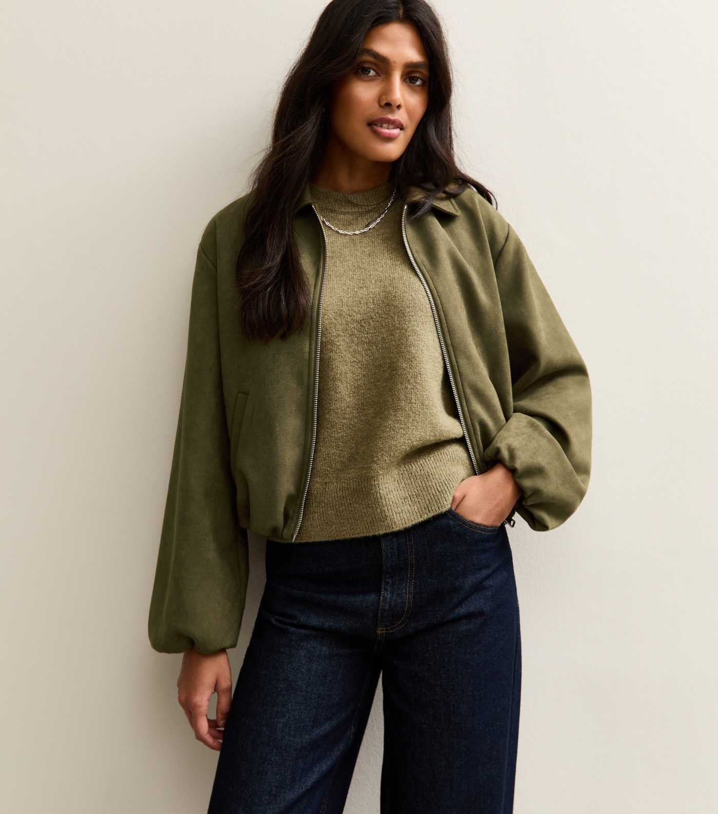 Light Khaki Faux Suede Bubblehem Bomber Jacket | New Look | New Look (UK)