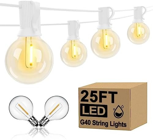 25Ft LED Outdoor String Lights, G40 Globe Patio String Lights Waterproof with 27 Shatterproof Bul... | Amazon (US)