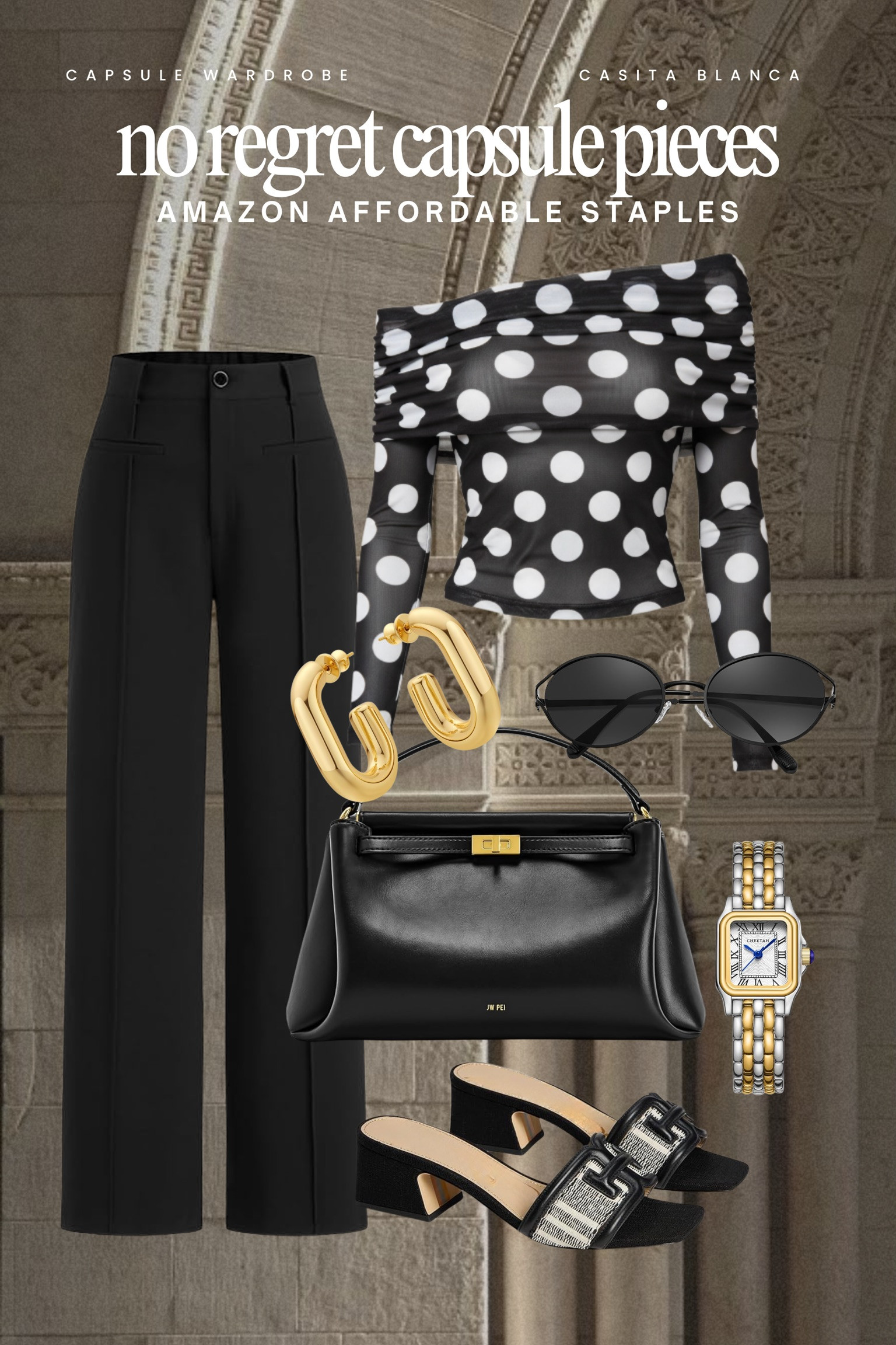 No regret capsule pieces 🖤

A great pair of tailored black trousers, a statement polka dot top, and timeless gold accents will never let you down. These are the pieces that instantly make an outfit feel elevated — polished enough for dinner, effortless enough for everyday.

When your wardrobe is built around classic silhouettes and versatile neutrals, you can mix, match, and repeat without it ever feeling boring. Add a structured black bag and chic slides, and you have a formula you’ll wear year after year.

#CapsuleWardrobe #AmazonFinds #TimelessStyle #ClassicChic #NeutralOutfits #EffortlessFashion #WardrobeStaples 

 #LTKSeasonal #LTKBeauty