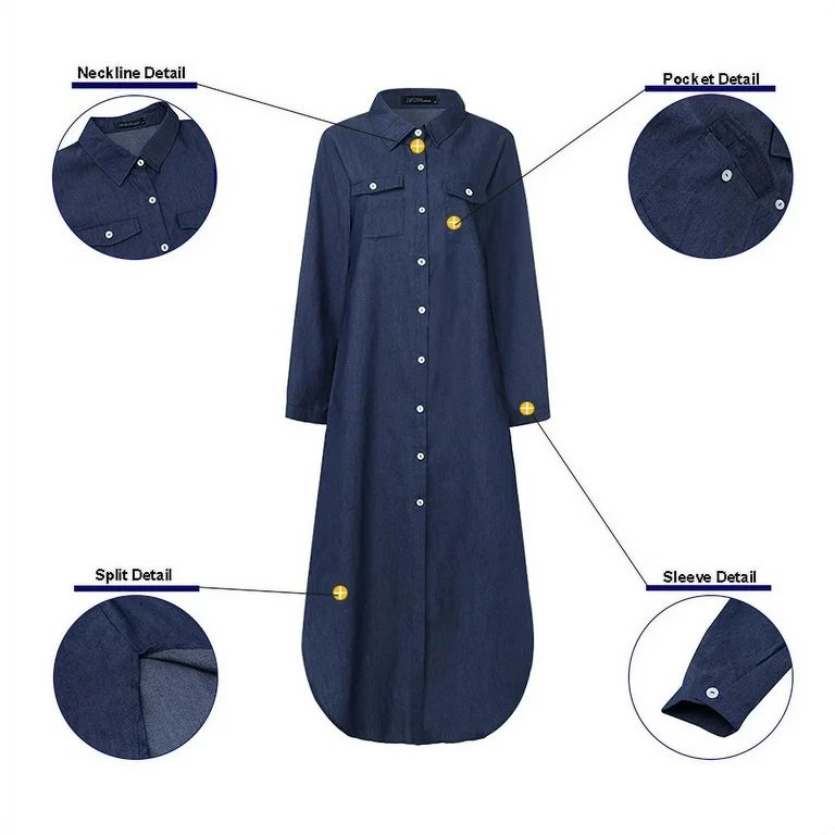 ZANZEA Women Long Sleeve Maxi Button-down Denim Shirt Dress | Walmart (US)