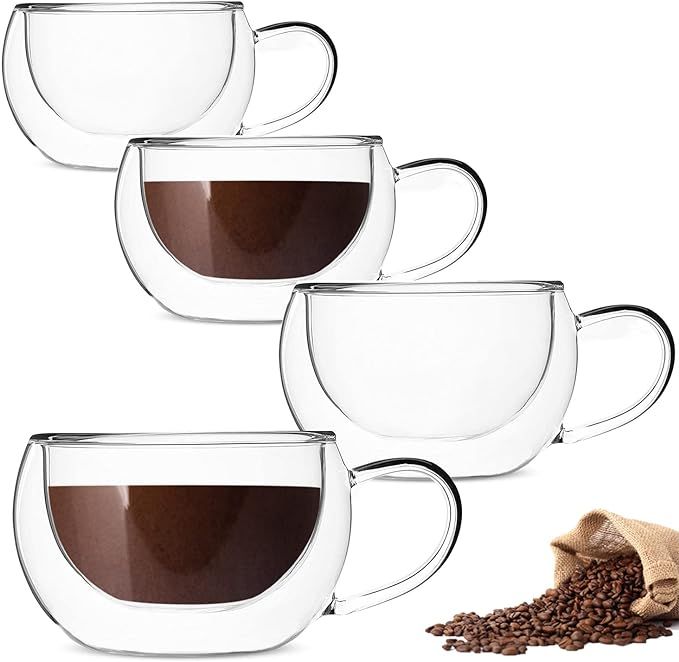 DeeCoo Double Wall Cappuccino Mugs 10oz, Clear Coffee Mug Set of 4 Espresso Cups, Insulated Glass... | Amazon (US)