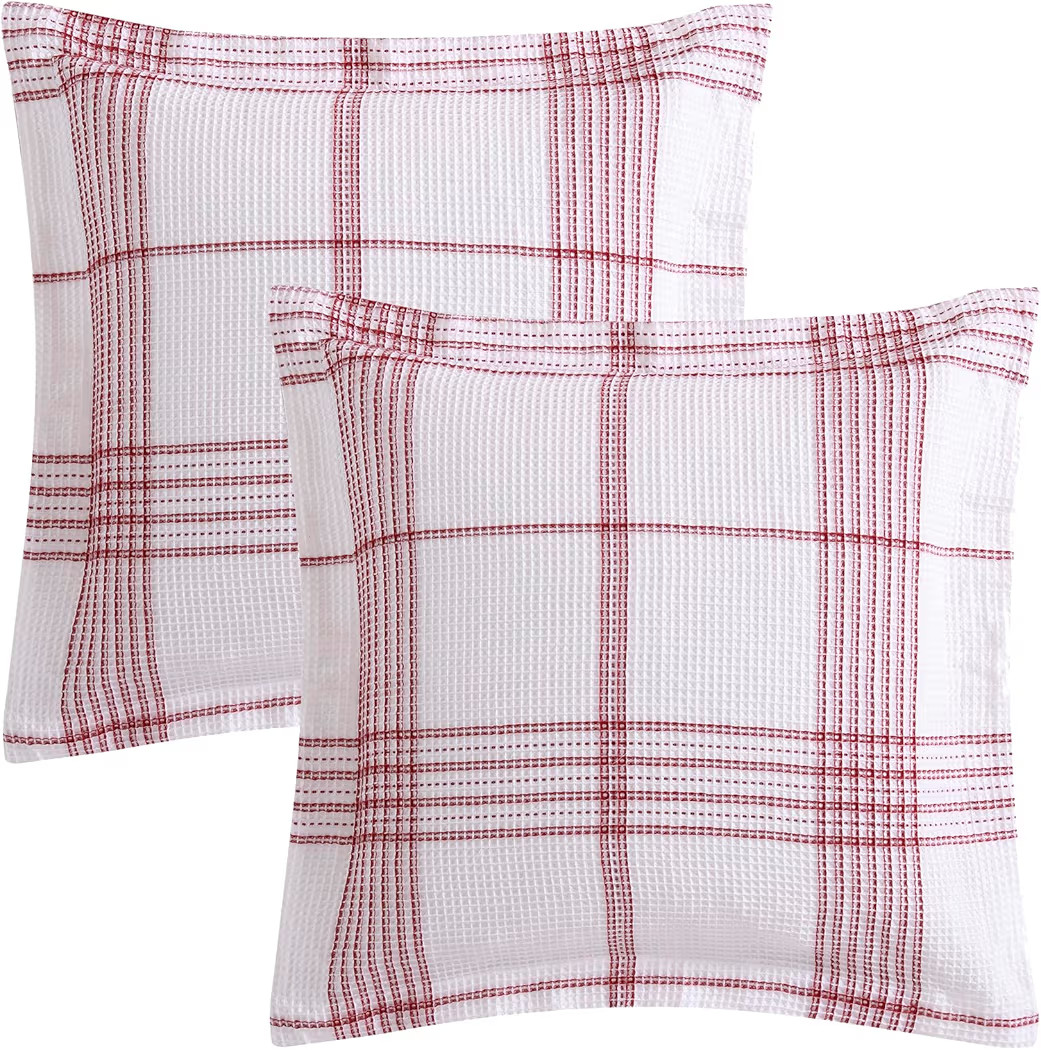 Levtex Home - Peppermint Plaid Euro Sham - Red, Cream - Waffle Plaid - Euro Sham Set of 2 (26x26in.), No Insert- Cotton | Amazon (US)