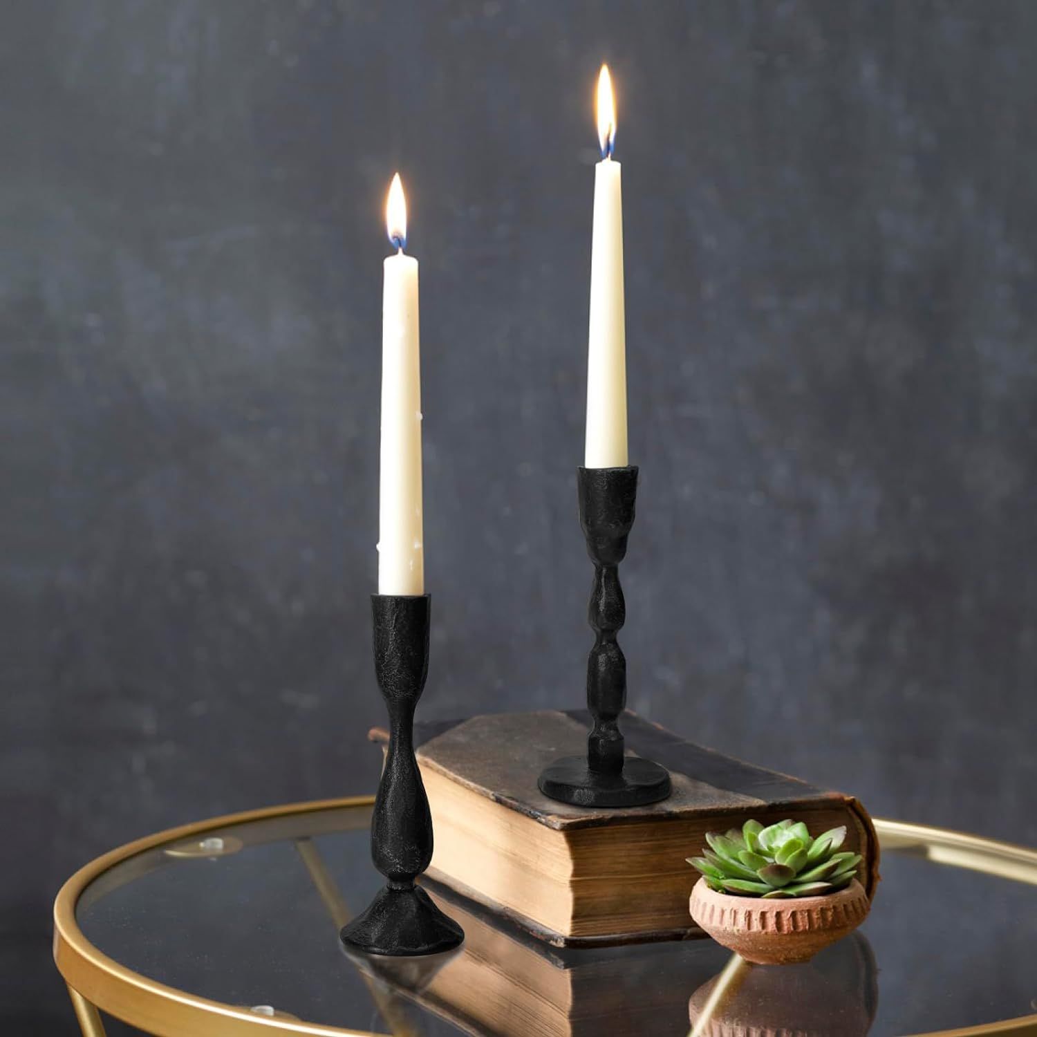 Vintage Handcrafted Black Iron Taper Candle Holders - Set of 2 Decorative Candlesticks for Weddin... | Amazon (US)