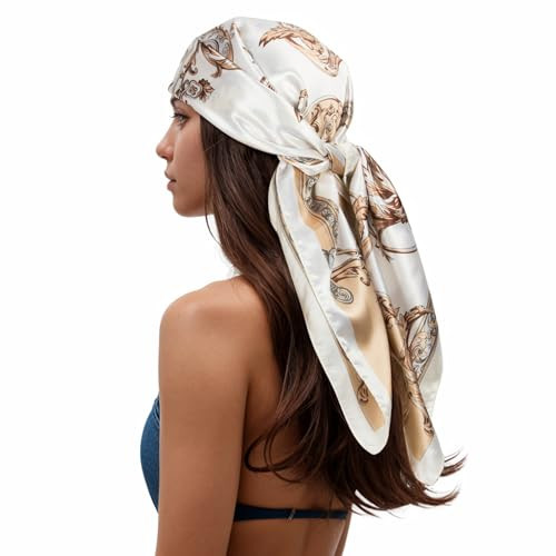 RIIQIICHY Head Scarf for Women Like Silk Scarf Hair Scarf Printed Square Scarf Bandanas for Women 35 Inches | Amazon (US)