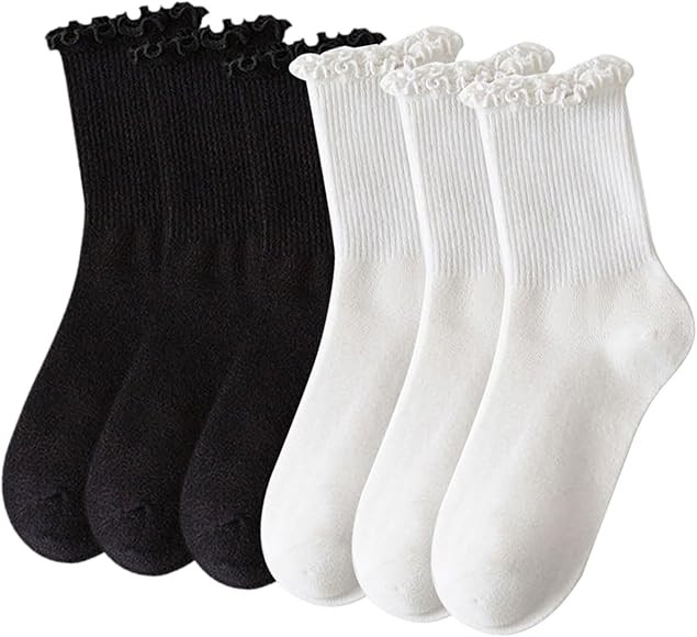 SKHAOVS 6 Paar Damen Söckchen Spitzen Rüschensocken Einfarbige Socken Sneakersocken Stricksocke... | Amazon (DE)