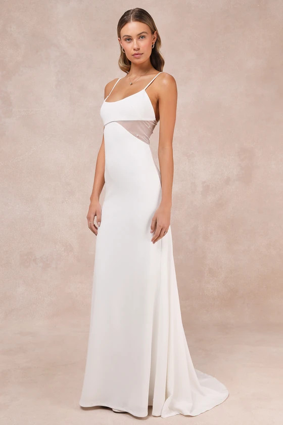 Euphoric Eloquence White Sheer Mesh Pearl Sleeveless Maxi Dress | Lulus