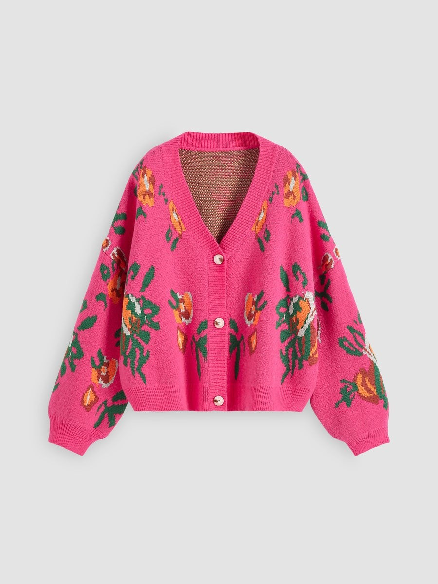 Pink Flower Pattern Cardigan | Cider