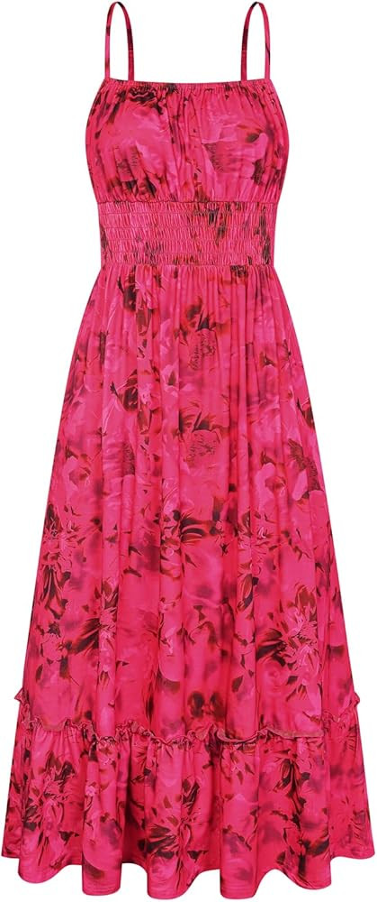 GRACE KARIN Summer Dresses for Women 2026 Vacation,Smocked Floral Maxi Dress,Boho Beach Sundress ... | Amazon (US)