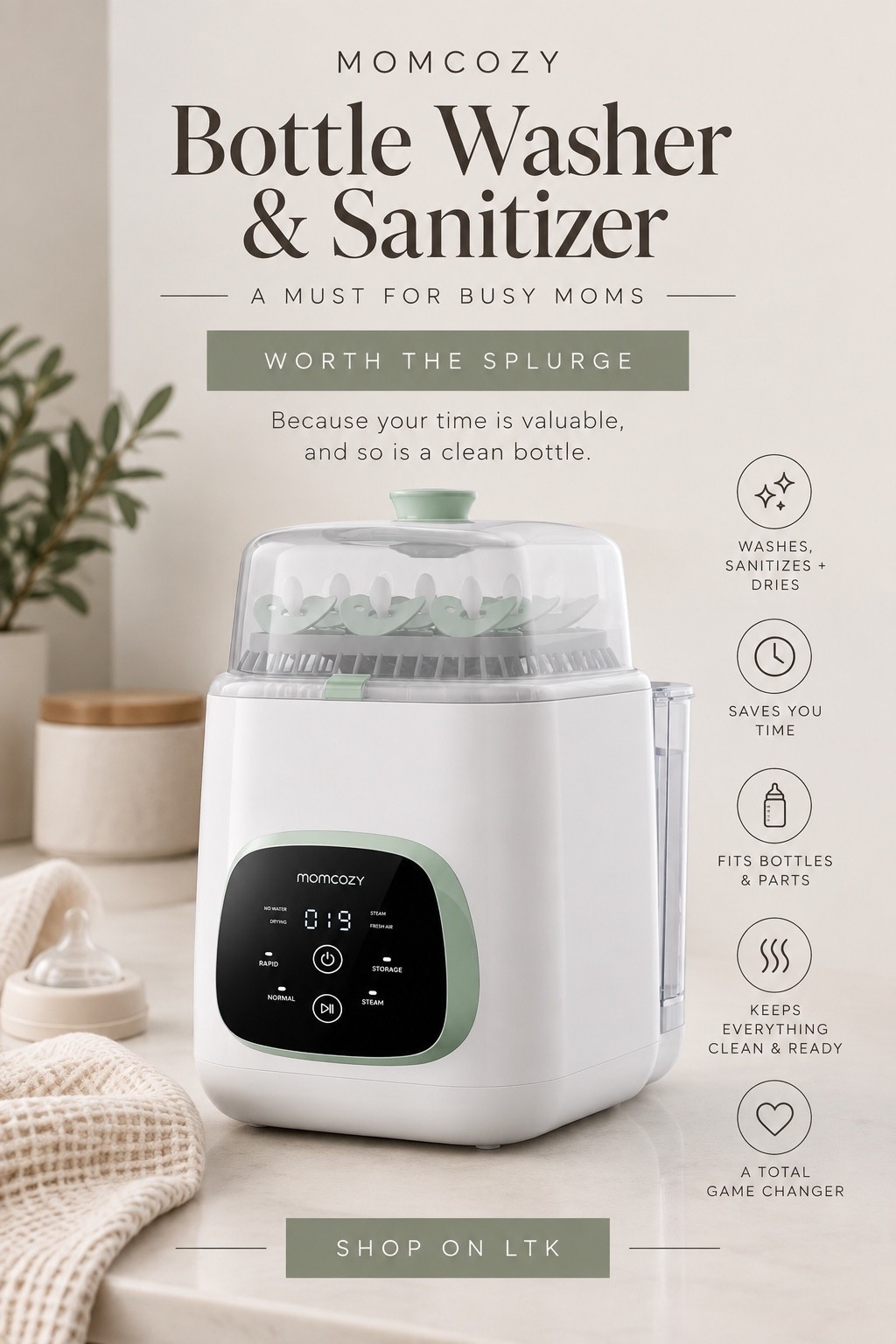 The Momcozy Bottle Washer + Sanitizer is one of those purchases that feels like a splurge… until you realize how much TIME it gives you back. 🙌🏼 Washes, sanitizes AND dries bottles + parts without standing over the sink all day. 🍼✨

As a busy mom, anything that takes one more task off my plate is a WIN. If you’re building a registry, prepping for baby, or just officially over washing bottles by hand — add this one to the list. 🤍

Worth. The. Splurge. 👏🏼

Linked in my LTK! 🛍️

#LTKBaby #LTKFamily #Momcozy #BabyMustHaves #NewbornMustHaves #BabyRegistry #BabyRegistryMustHaves #MomMustHaves #BabyEssentials #NewMomEssentials #BottleWasher #AmazonBabyFinds

#LTKHome #LTKBaby #LTKBump