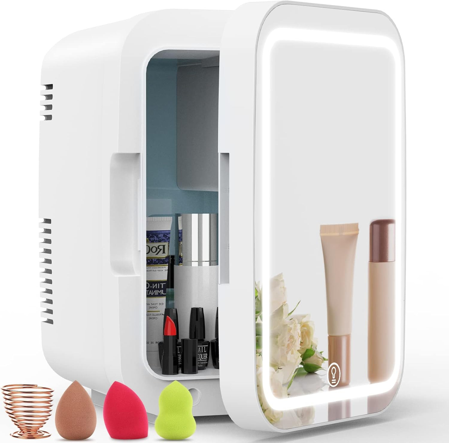 COOSEON Mini Fridge, 4 Liter/6 Can 3 LED Mirror Light Mode, Beauty Fridge with 3 Makeup Sponge Se... | Amazon (US)