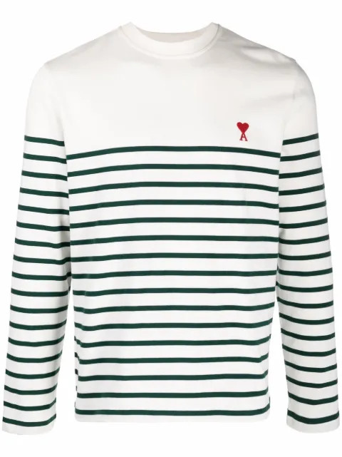 AMI Paris Ami De Coeur Striped T-shirt - Farfetch | Farfetch Global