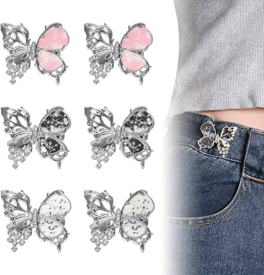6 Sets Butterfly Pant Waist Tightener,Adjustable Waist Buckle Set Detachable Button Tightener But... | Amazon (UK)