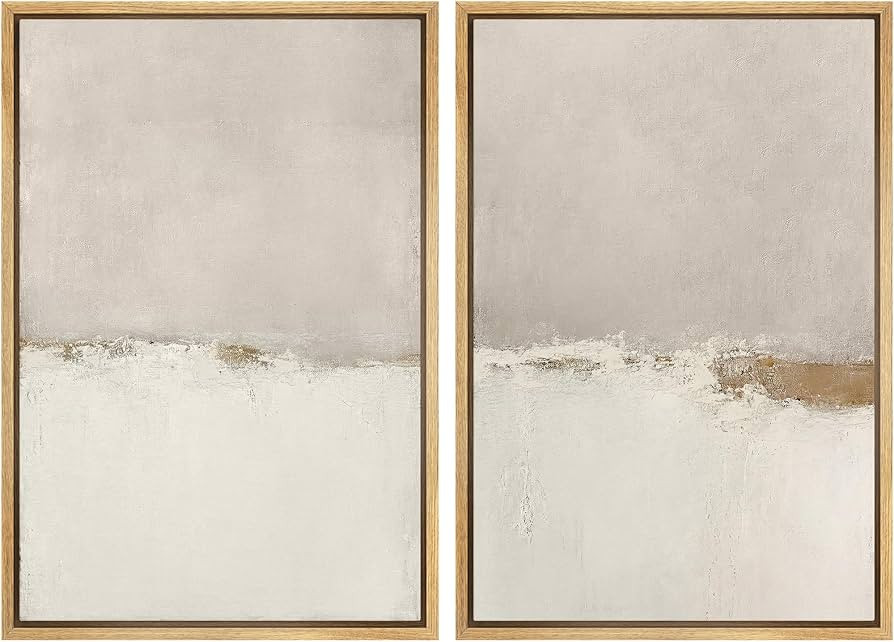 SIGNWIN Framed Canvas Print Wall Art Beige Gray Paint Strokes Abstract Grunge Landscape Prints Mo... | Amazon (US)