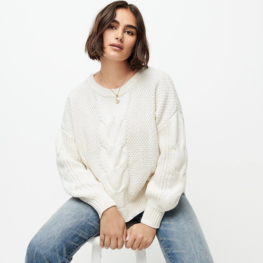 Cable-knit balloon sleeve sweater | J.Crew US