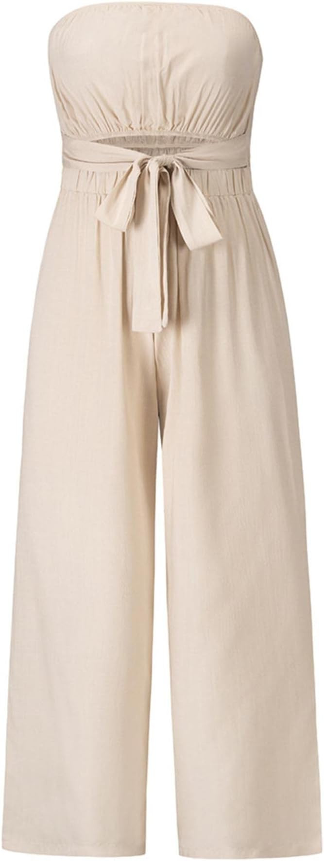 ECDAHICC Women's Strapless Tube Top Rompers Casual Off Shoulder Solid Color Belted Wide Leg Jumps... | Amazon (US)