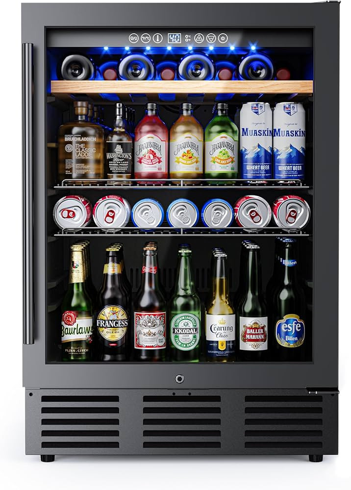 24 In Beverage Refrigerator, 112 Cans & 8 Bottles Wine Fridge with Double-Layer Glass Door, Built... | Amazon (US)