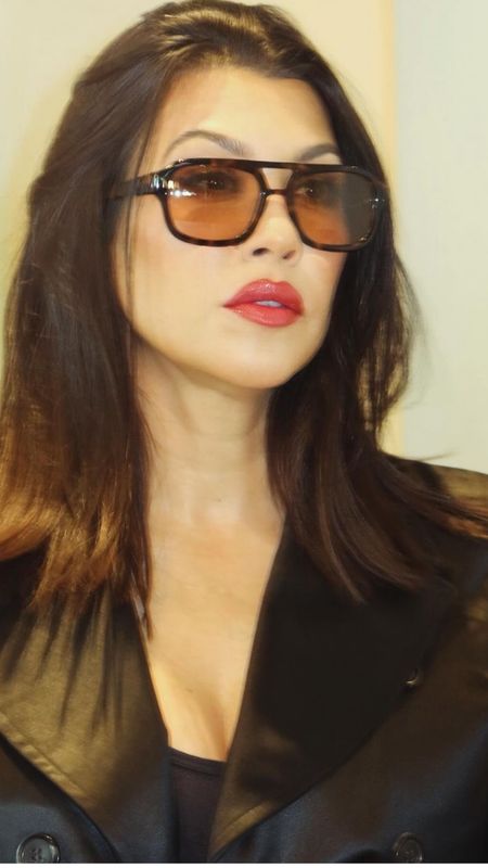 shop Kourtney Kardashians tortoise aviator tinted sunglasses and look for less dupe options #CourtneyKardashian #CelebrityStyle

#LTKStyleTip