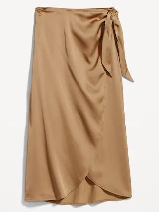 High-Waisted Satin Midi A-Line Wrap Skirt for Women | Old Navy (US)